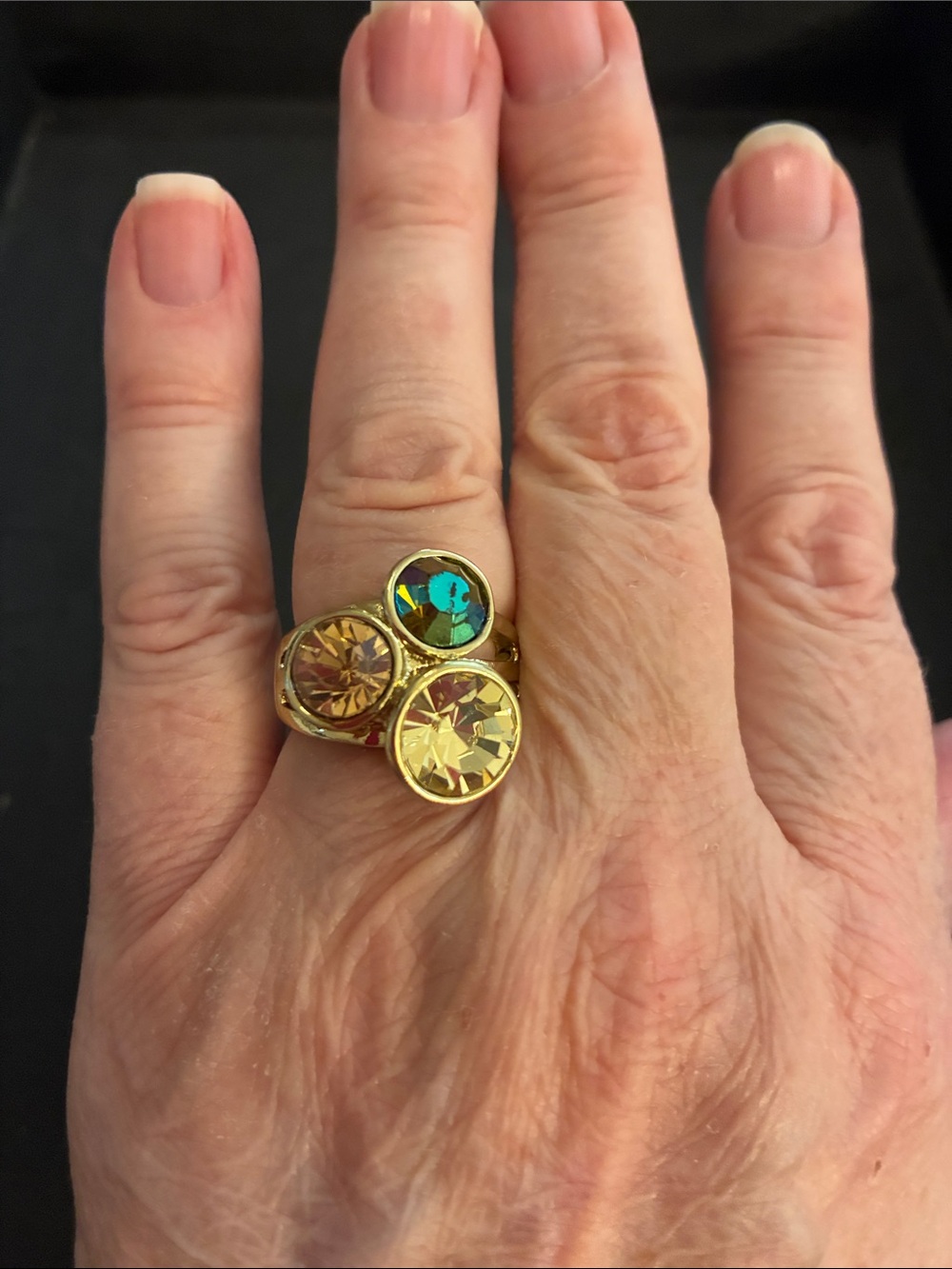 Gold Crystal Cluster Ring - Yellow & Teal Accent